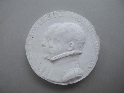 Tirage d'une médaille : bustes de profil d'Albert et Wenceslas, archiducs d'Autriche