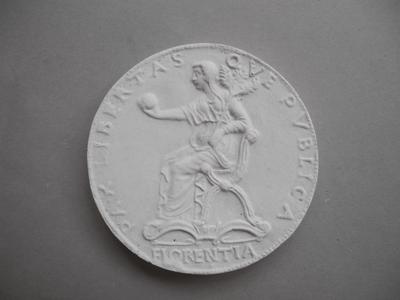 Tirage d'une médaille : Florence assise sur un trône