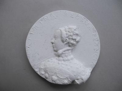 Tirage d'une médaille : buste de Catherine de Médicis