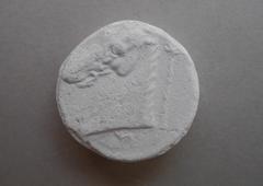 Tirage d'une monnaie : profil d'une tête de cheval et palmier