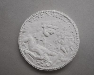 Tirage d'une médaille : David coupant la tête de Goliath, les philistins s'enfuyant