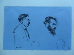 Croquis, trois portraits d'hommes dont une esquisse