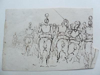 Croquis d'une scène de cavalerie (recto) / divers croquis (verso) 