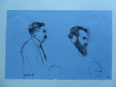 Croquis, trois portraits d'hommes dont une esquisse