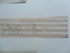 Scène de cavalerie sur papier à partition (recto) / croquis d'homme avec un chapeau (verso)
