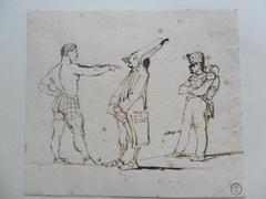 Caricature, Lutteur tirant au pistolet sur un homme déguisé en soldat