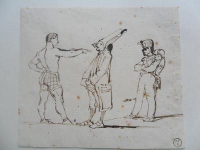 Caricature, Lutteur tirant au pistolet sur un homme déguisé en soldat