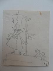 Caricature d'un pensionnaire avec haut-de-forme et lunettes de soleil