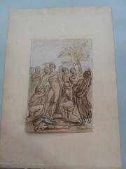 Homme (Herakles?) terrassant un taureau (le taureau de Crète?), acclamé par la foule