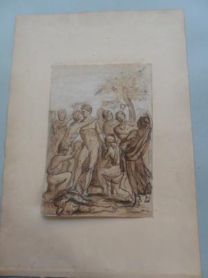 Homme (Herakles?) terrassant un taureau (le taureau de Crète?), acclamé par la foule