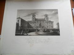 Vue de la façade sur jardin de la Villa Médicis, prise derrière la fontaine des dauphins vers la Villa