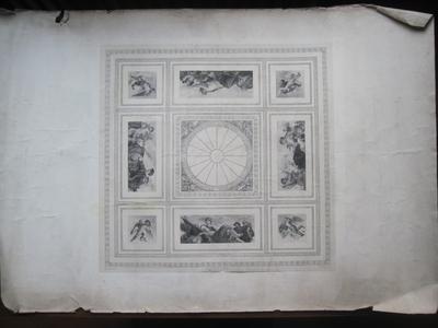 Reproduction d'un décor de plafond à caissons avec oculus