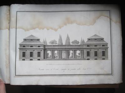 Villa Poniatowski près de Varsovie : Facciata verso il cortile, segnata in pianta sulla Linea G. D. 