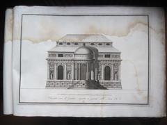 Villa Poniatowski près de Varsovie : Facciata verso il giardino, segnata in pianta sulla Linea B. G. 