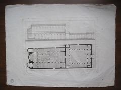 Coupe et plan d'une basilique et de son cloitre