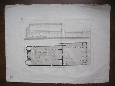 Coupe et plan d'une basilique et de son cloitre