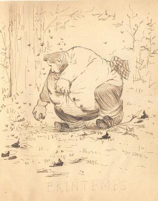 Printemps ; René Patouillard cueille une fleur