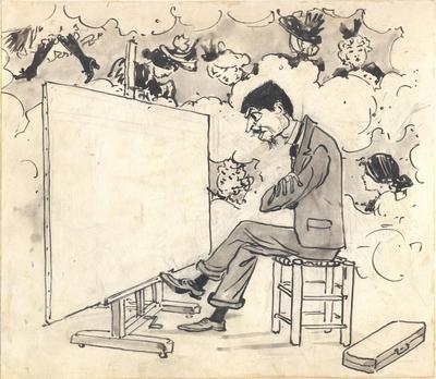Auguste Leroux devant une toile blanche