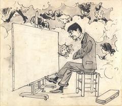 Auguste Leroux devant une toile blanche