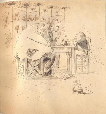 René Patouillard, Charles Germain et un homme non identifié à table