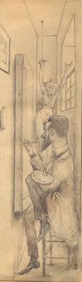 Lucien Pénat dans un atelier avec une modèle