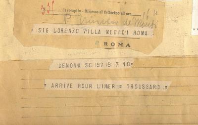 Télégramme : SIG LORENZO VILLA MEDICI ROMA