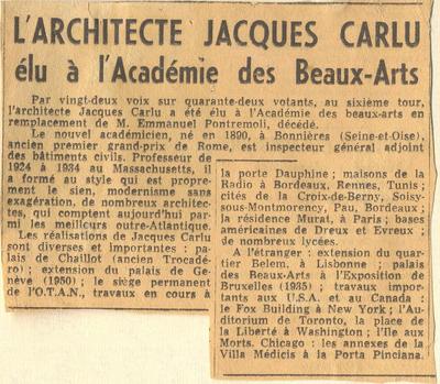 Article : L’architecte Jacques Carlu élu à l’Académie des Beaux-Arts