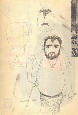 Homme à mi-corps : Henri Derycke, une silhouette d’homme et une esquisse de visage
