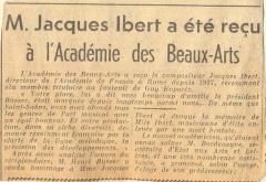 Article : M. Jacques Ibert a été reçu à l’Académie des Beaux-Arts