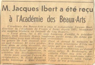 Article : M. Jacques Ibert a été reçu à l’Académie des Beaux-Arts