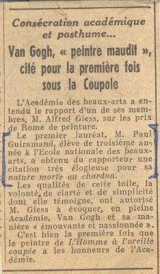 Article : Van Gogh, « peintre maudit » cité pour la première fois sous la Coupole