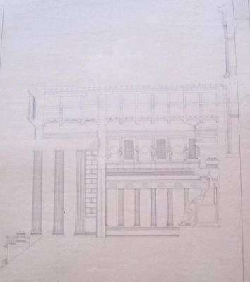 Rome, temple de Vespasien et Titus : restitution et coupe longitudinale
