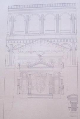 Rome, temple de Vespasien et Titus : restitution de la cella