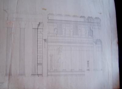Rome, temple de Vespasien et Titus : restitution et coupe longitudinale 