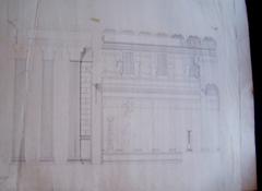 Rome, temple de Vespasien et Titus : restitution et coupe longitudinale 