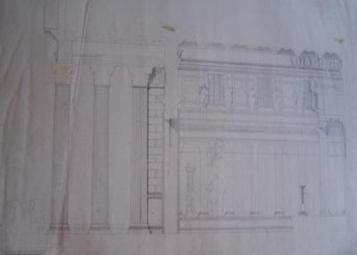 Rome, temple de Vespasien et Titus : restitution et coupe longitudinale