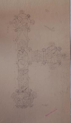 Rome, basilique Saint-Jean de Latran : croquis partiel d'une croix processionnelle