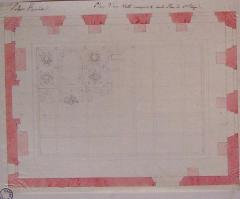 Palais Farnèse : plan d’une salle du premier étage intégrant un dessin du plafond