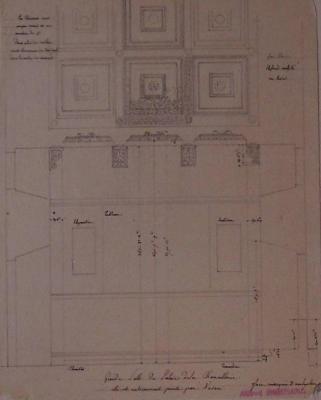 Palais de la Chancellerie :  coupe latitudinale du plafond de la salle des Cent Jours